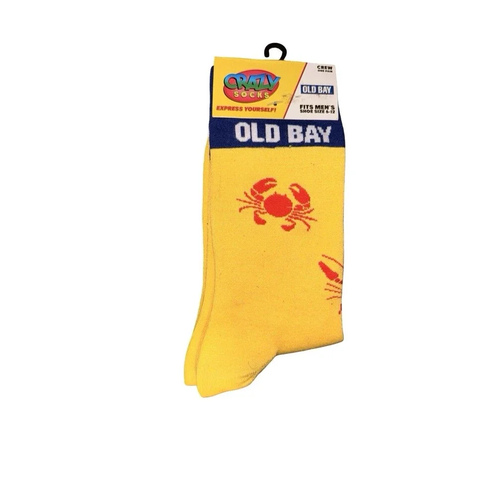 Old Bay Crew Socks Men’s 6-12 Crab Novelty Yellow Crazy Socks 1 Pair NWT